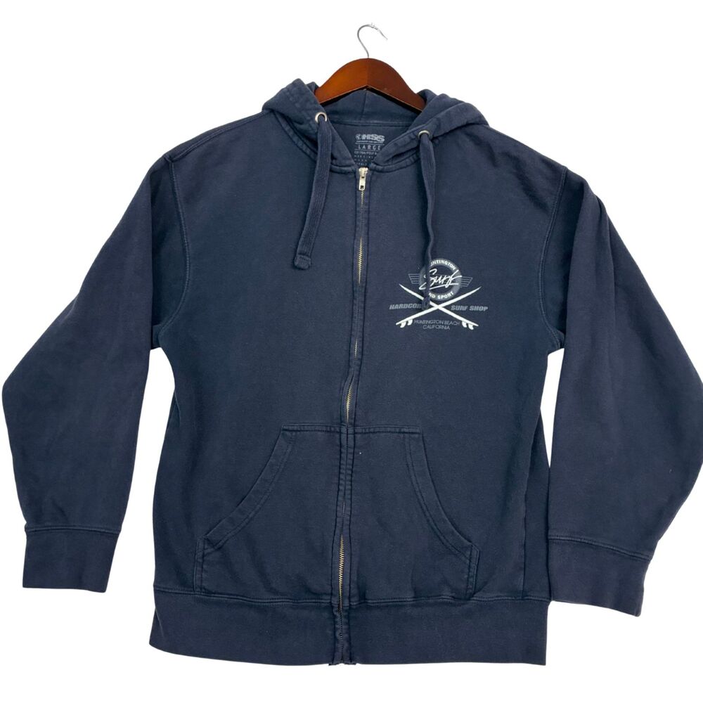HSS Huntington Surf & Sport Hoodie Men Large Navy Blue Full Zip Surf Shop HSS